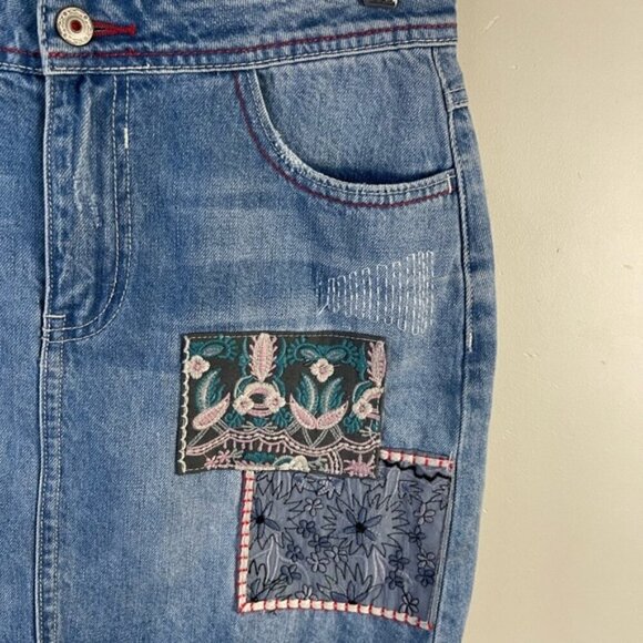 Desigual patchwork boho raw hem jean mini skirt size 28 - Picture 8 of 14